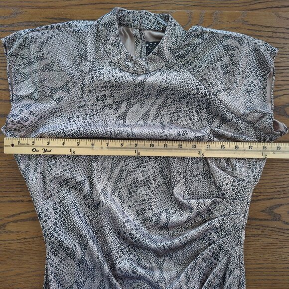 Vintage Steppin Out Metallic Snake Print Ruched Midi Dress Flutter Cap Sleeves M - Picture 13 of 16